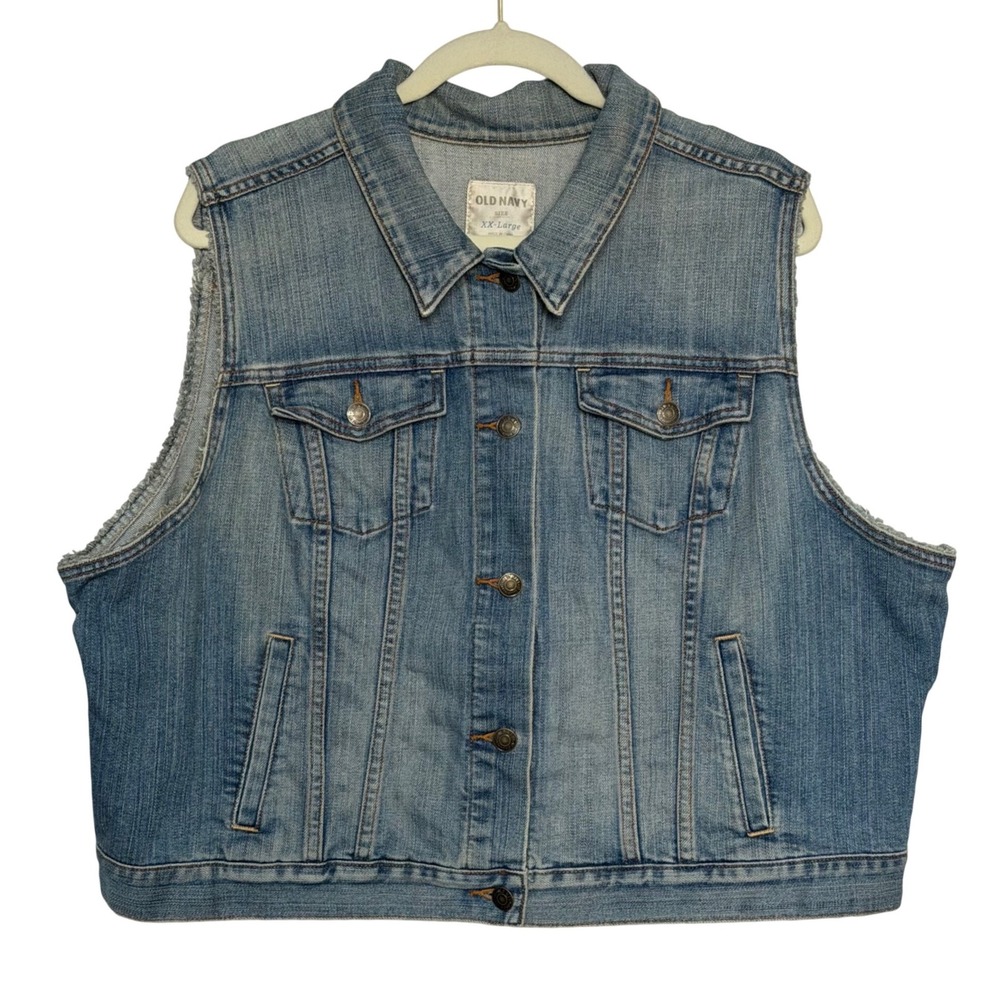 Old Navy Denim Vest XXL Light Wash‎ Sleeveless Jean Jacket Classic Trucker